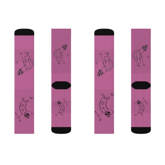 Pink Golfers Sublimation Socks — Funny Vintage Golfer Pattern Crew Socks
