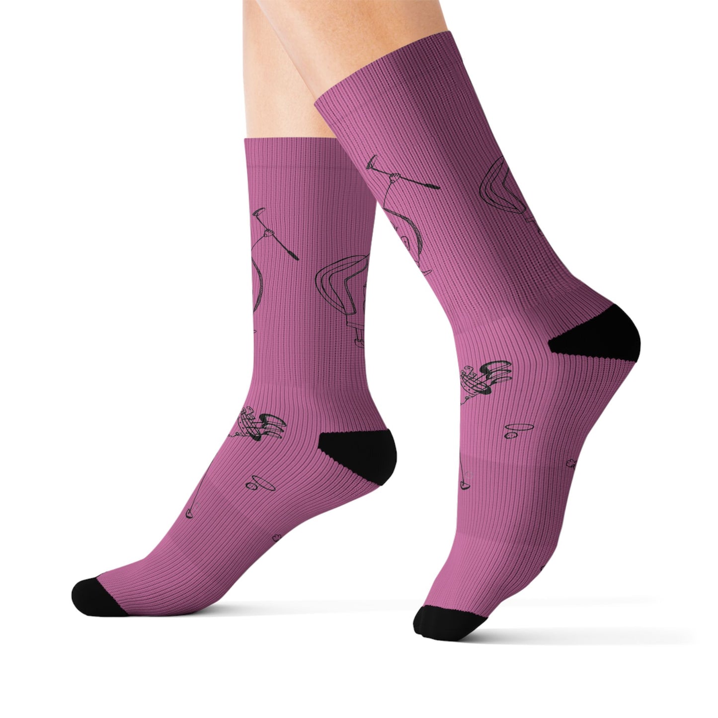 Pink Golfers Sublimation Socks — Funny Vintage Golfer Pattern Crew Socks